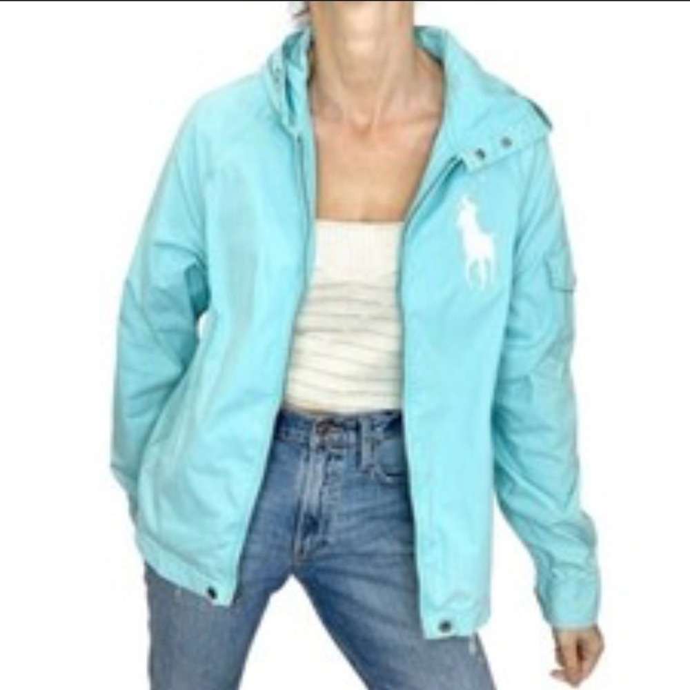 Y2K Polo Ralph Lauren Windbreaker WAIMEA EDITION Embroidered Logo Aqua Medium